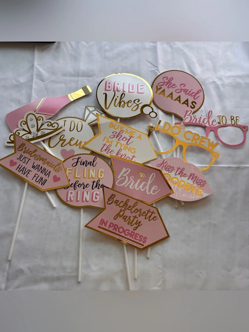 Lot of 13 bridal shower bachelorette party photo booth props pink gold